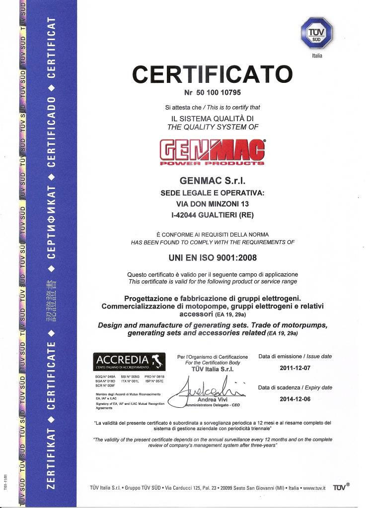 Сертификат Genmac ISO 9001 : 2008